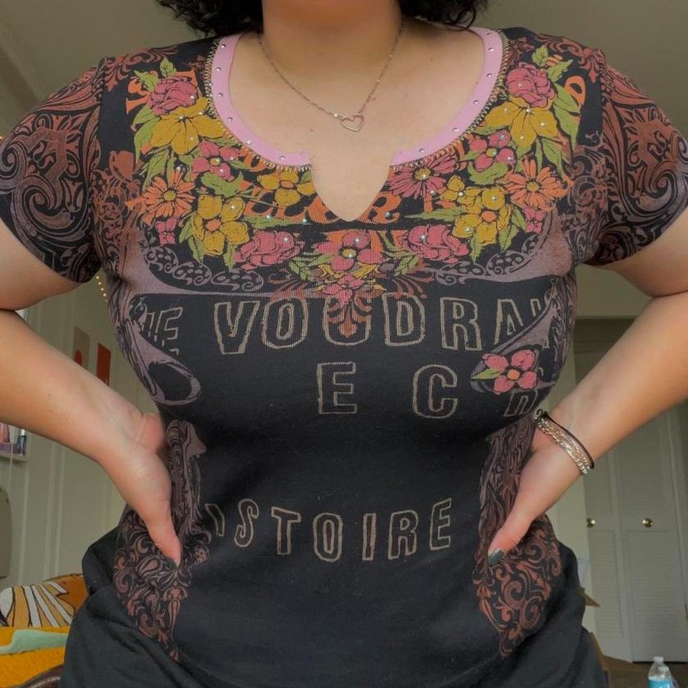 vanilla sugar vintage cyber y2k rhinestone patterned short sleeve shirt